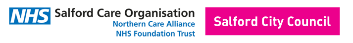 Logos for Salford Care Organisation NHS Foundation Trust and Salford City Council